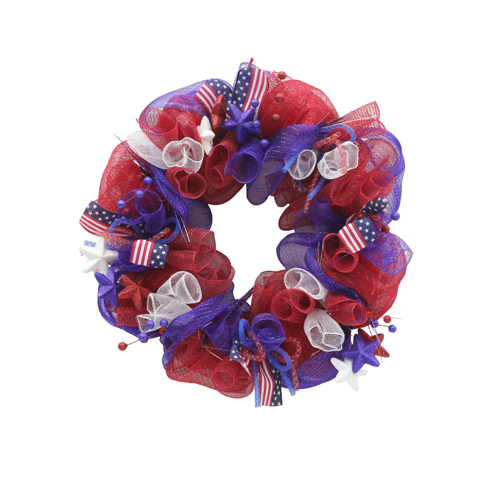 Red, White & Blue 24" Stars, Ribbon & Mesh Wreath by Celebrate It™